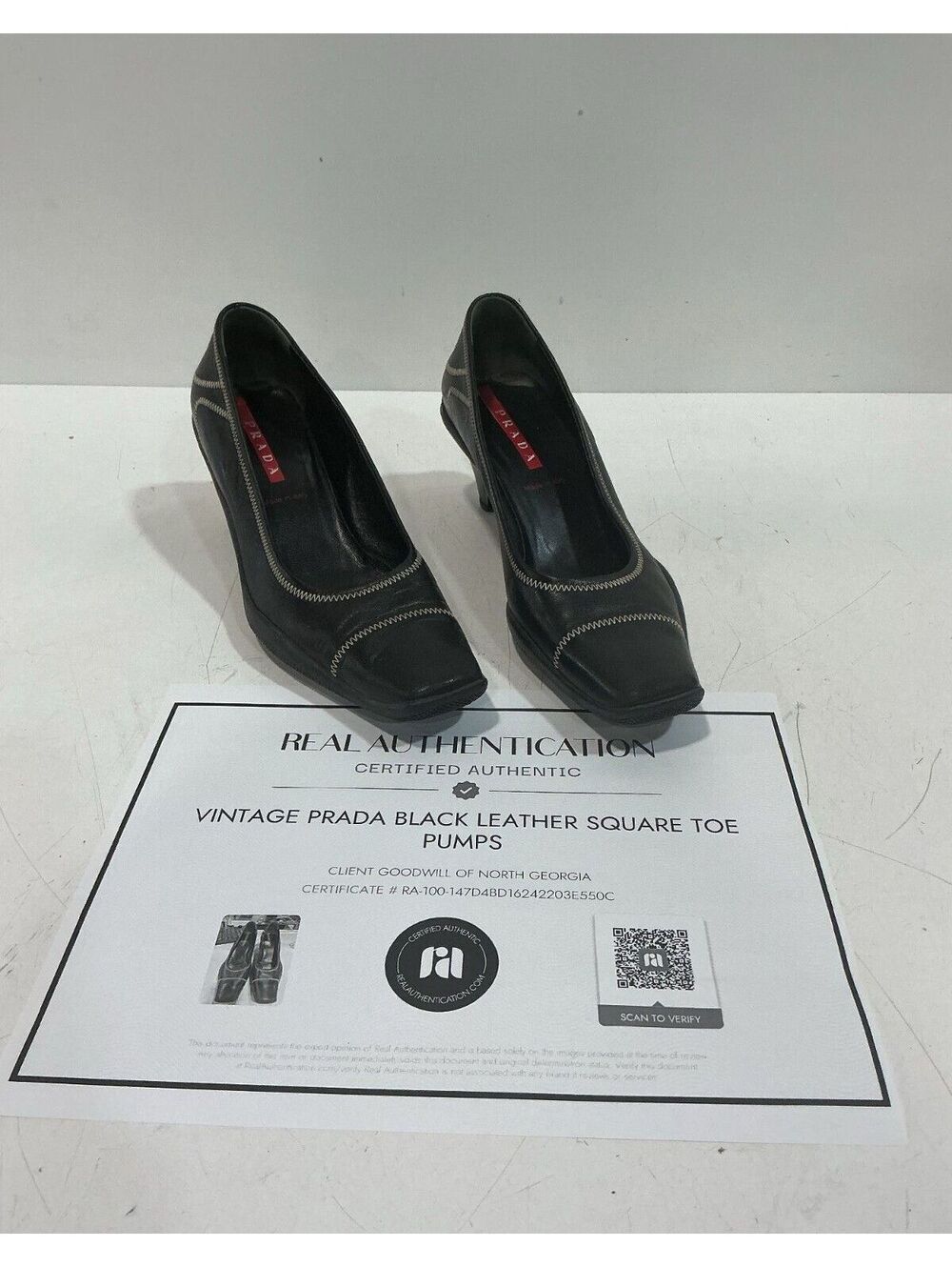 Prada Black Leather Square Toe Pumps Size 38 EU